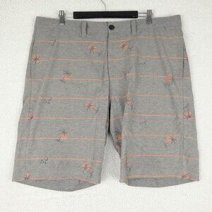Travis Mathew Shorts Mens 38 Gray Orange Striped Tropical Streth Performance